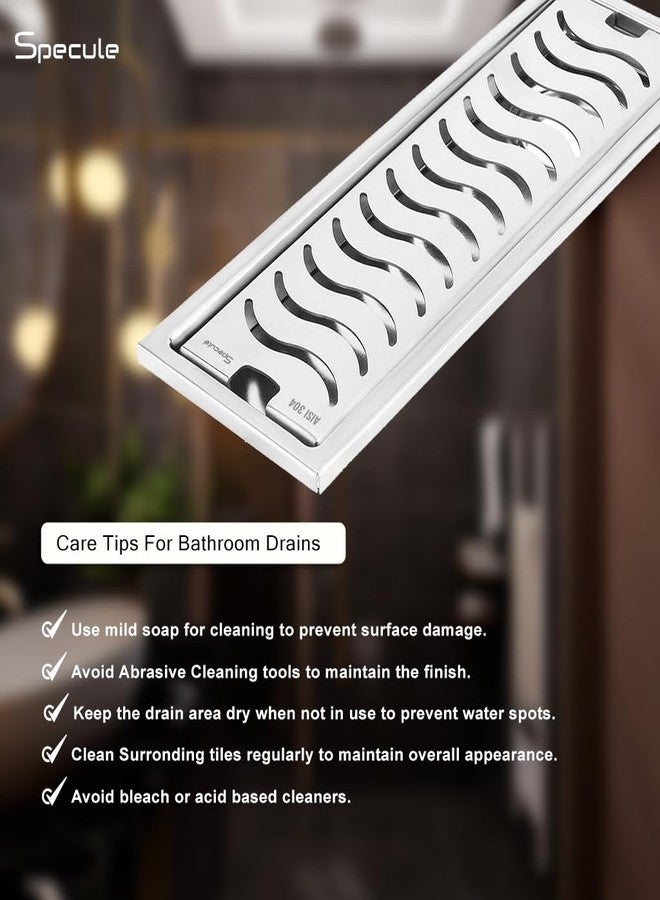 Specule Wave, 24x4 Inch Shower Drain Channel with Side Hole | 304 Stainless Steel Floor Drain Jali with Collar | Rust-Resistant Linear Shower Water Drain for Bathroom & Wet Areas - Image 3